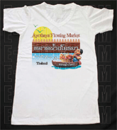 เสื้อยืดคอวีพร้อมสกรีนลายแหล่งท่องเที่ยว ลายตลาดน้ำอโยธยา
