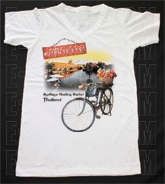 เสื้อยืดคอวีพร้อมสกรีนลายแหล่งท่องเที่ยว ลายตลาดน้ำอโยธยา