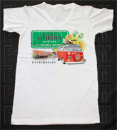 เสื้อยืดคอวีพร้อมสกรีนลายแหล่งท่องเที่ยว ลายตลาดน้ำอโยธยา